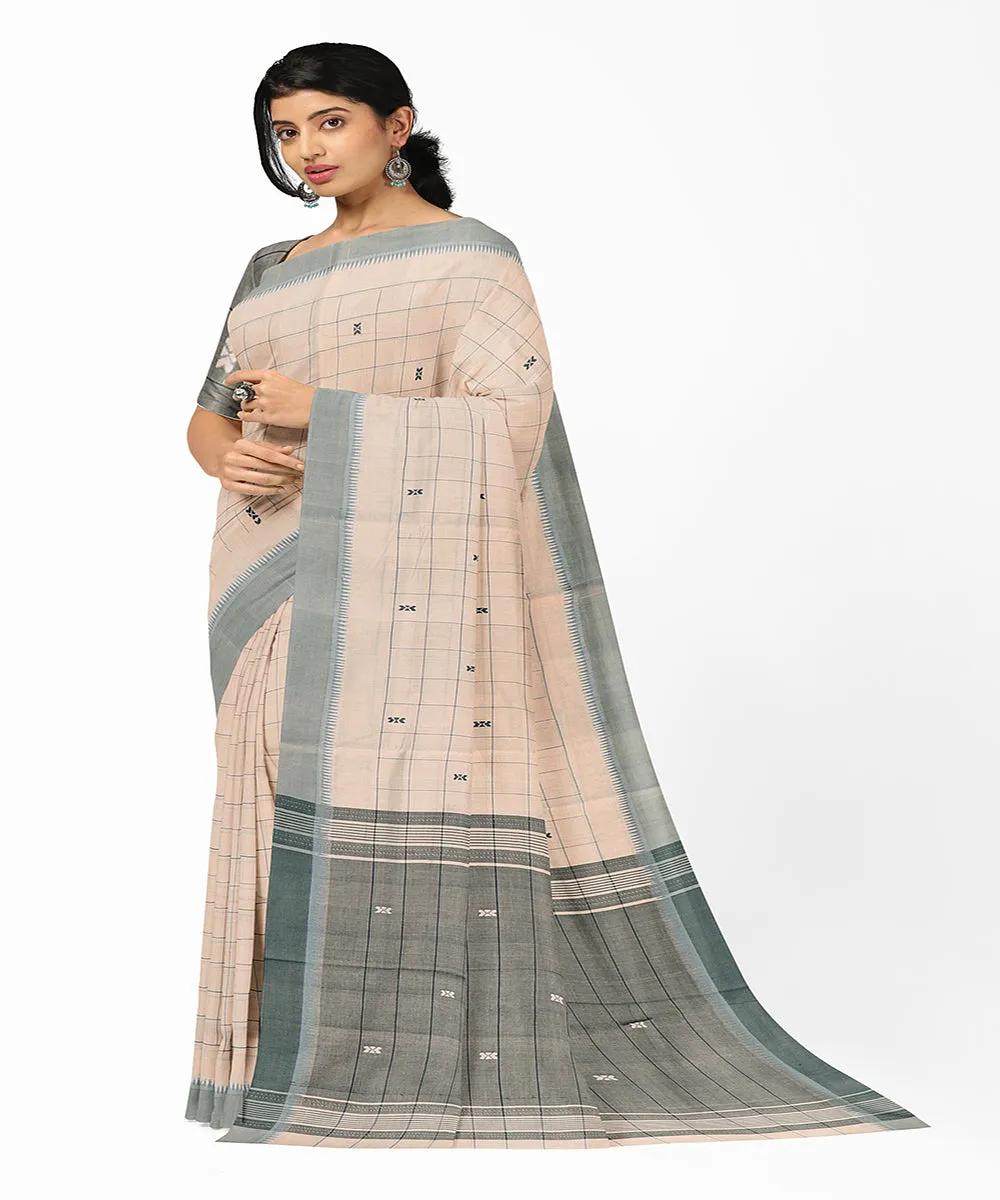 Cream checks butta handwoven rajahmundry cotton saree