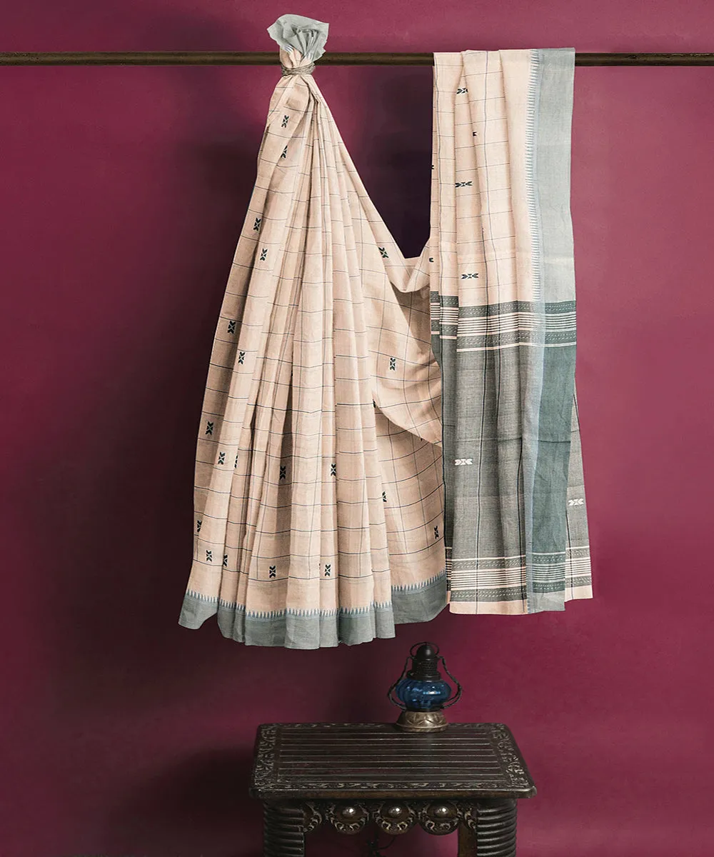 Cream checks butta handwoven rajahmundry cotton saree