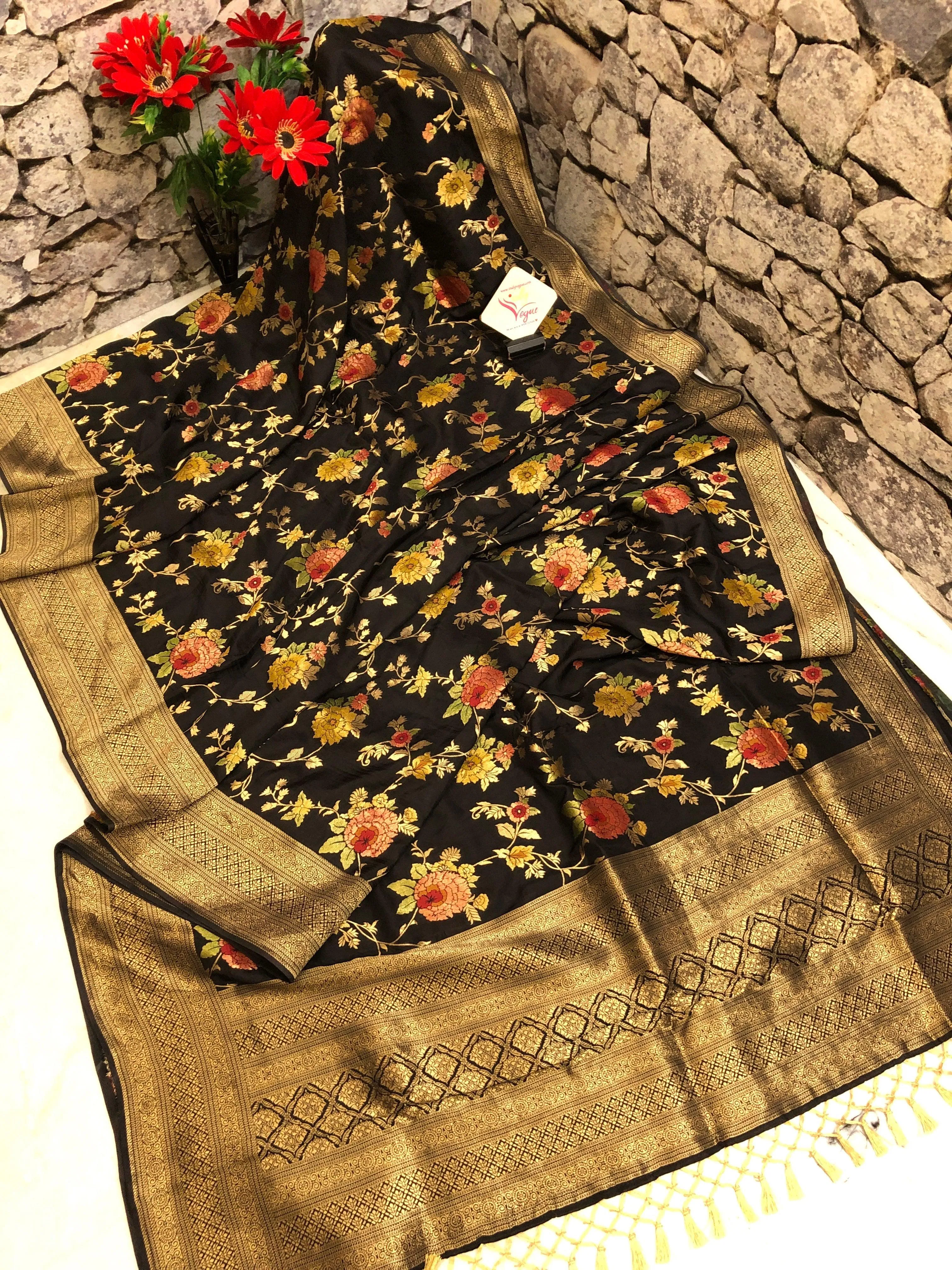 Dark Black Color Muga Banarasi with Allover Meenakari Work