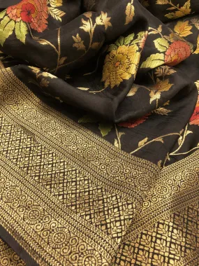 Dark Black Color Muga Banarasi with Allover Meenakari Work