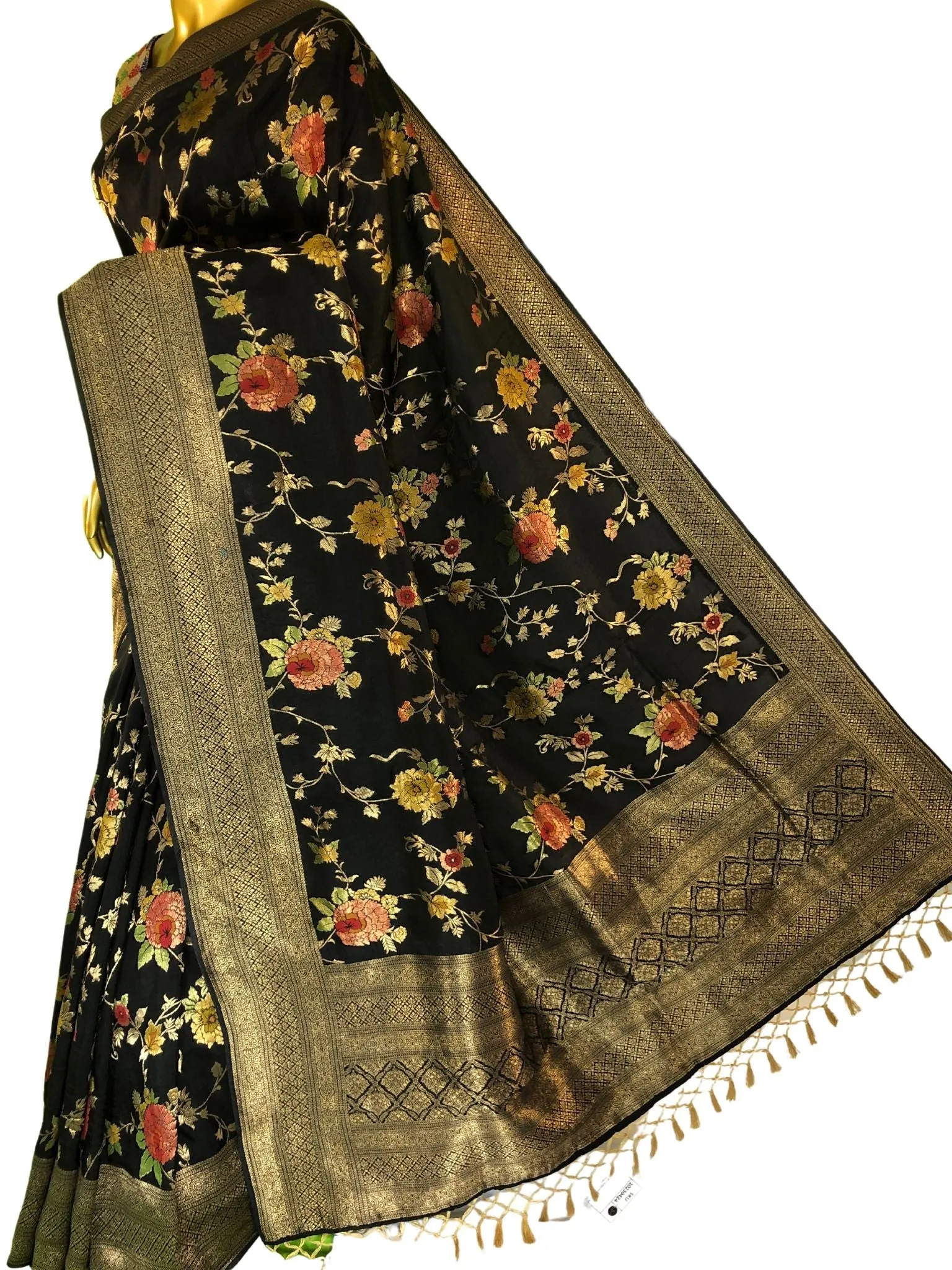 Dark Black Color Muga Banarasi with Allover Meenakari Work