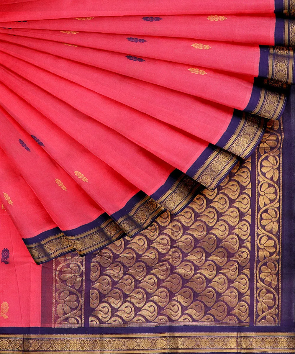 Dark pink plain butta handwoven rajahmundry cotton saree