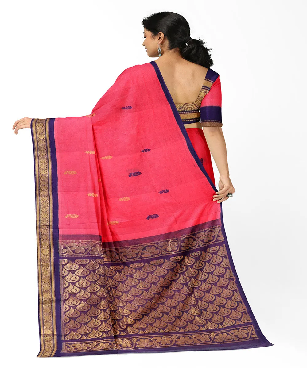 Dark pink plain butta handwoven rajahmundry cotton saree