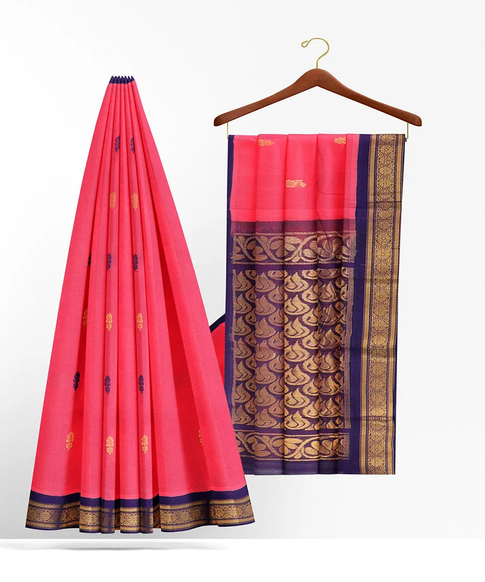 Dark pink plain butta handwoven rajahmundry cotton saree