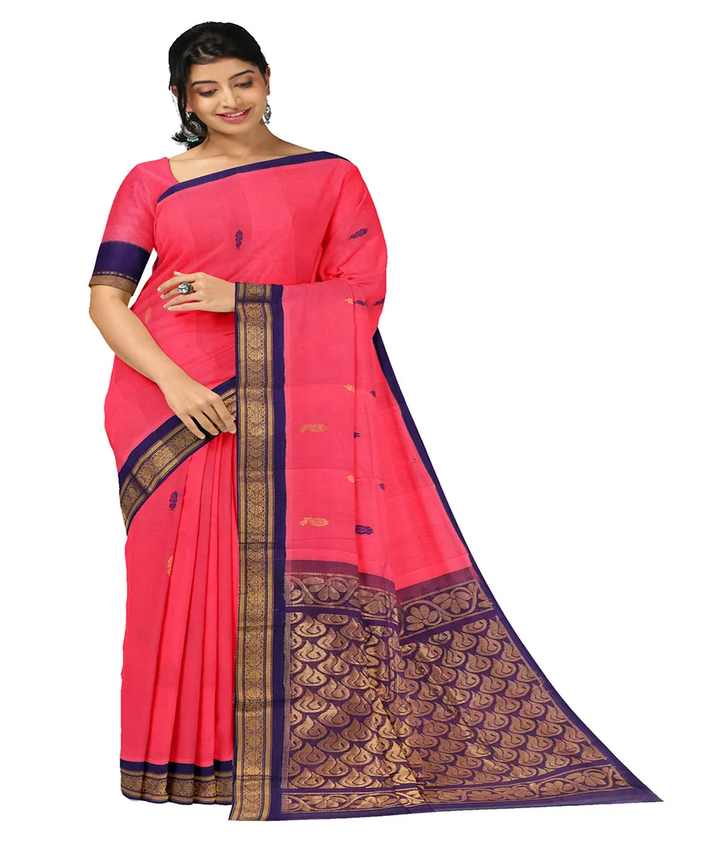 Dark pink plain butta handwoven rajahmundry cotton saree