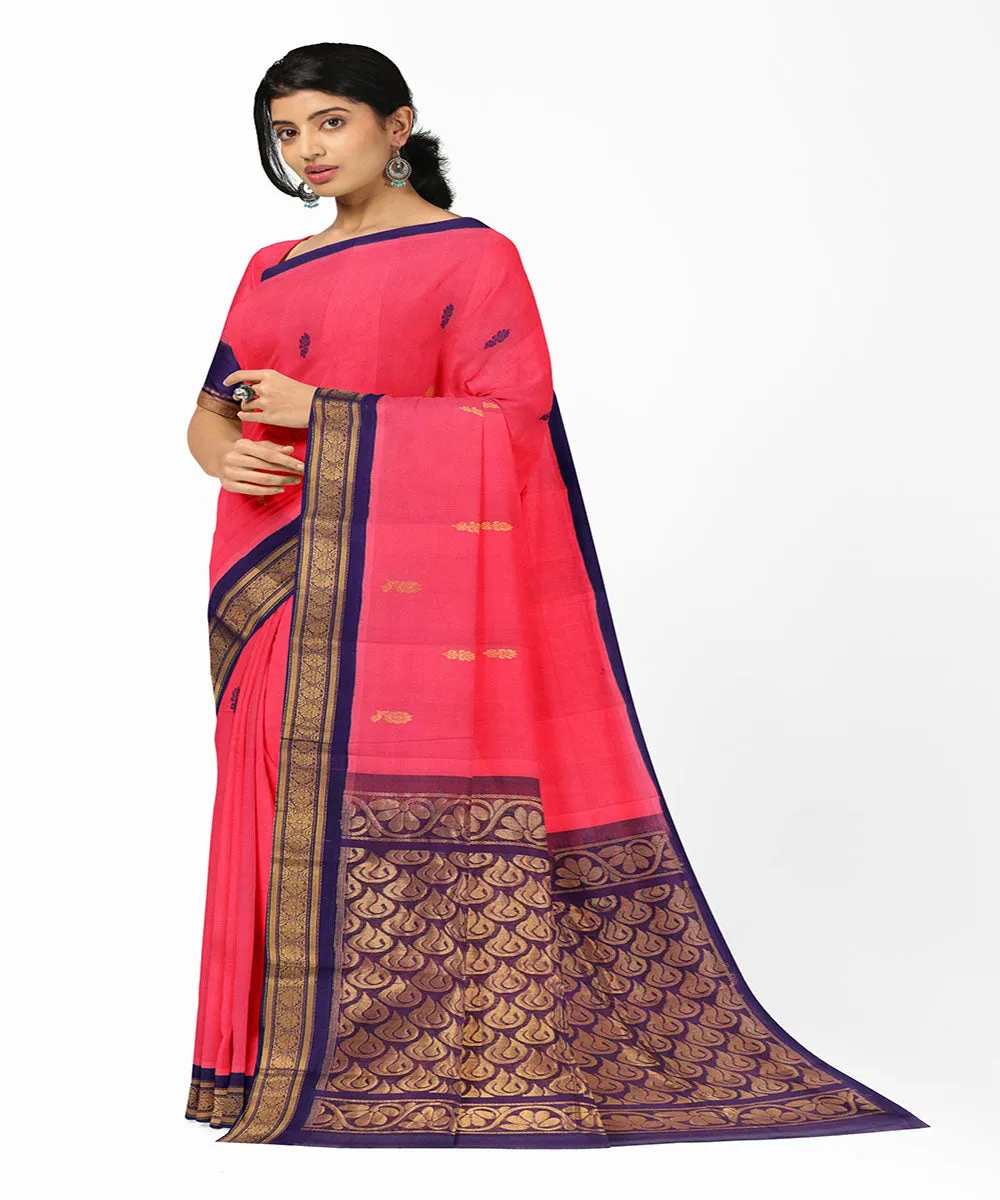 Dark pink plain butta handwoven rajahmundry cotton saree