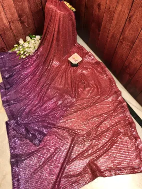 Dark Violet and Peach Brown Color Designer Net Saree with Sequin Weaving