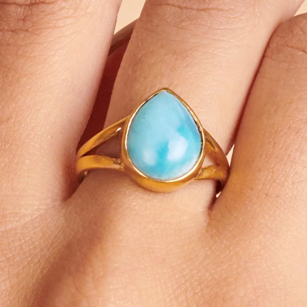 Dominican Larimar 925 Sterling Silver, 18K Yellow Gold, 18K Rose Gold Filled Ring, Handmade in India, Gift Jewelry, Gemstone ring