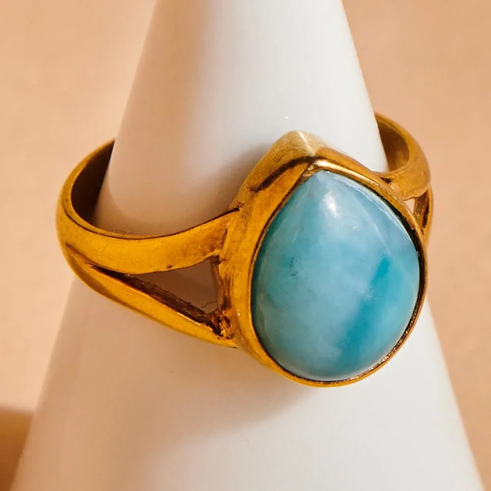 Dominican Larimar 925 Sterling Silver, 18K Yellow Gold, 18K Rose Gold Filled Ring, Handmade in India, Gift Jewelry, Gemstone ring