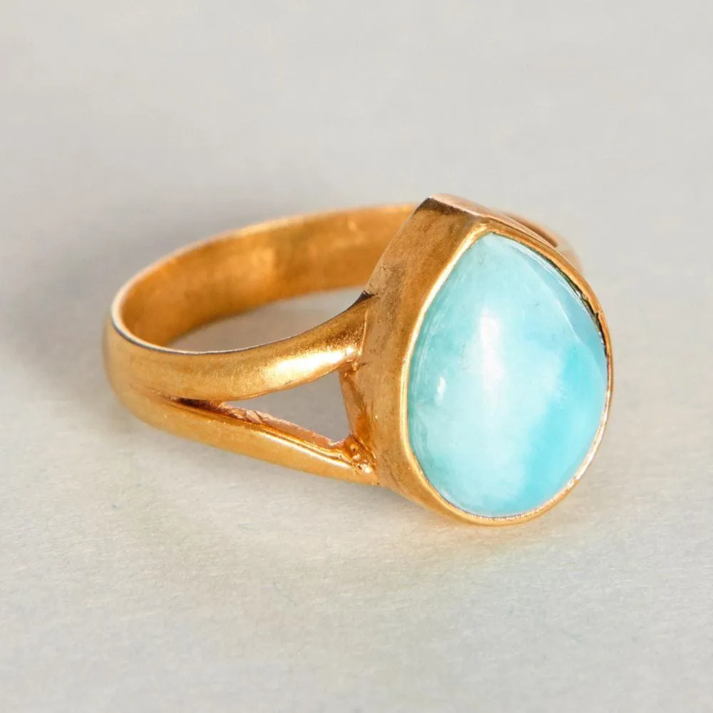 Dominican Larimar 925 Sterling Silver, 18K Yellow Gold, 18K Rose Gold Filled Ring, Handmade in India, Gift Jewelry, Gemstone ring