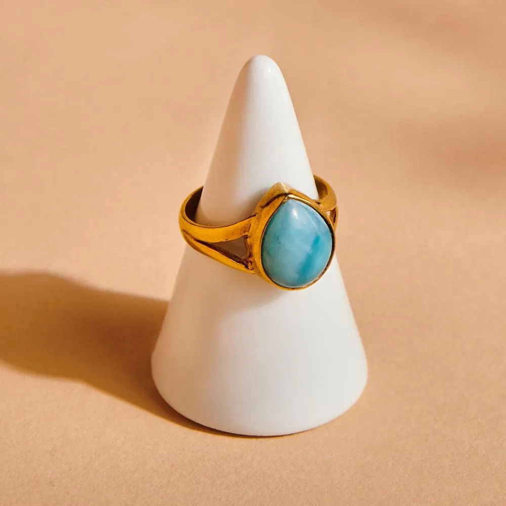 Dominican Larimar 925 Sterling Silver, 18K Yellow Gold, 18K Rose Gold Filled Ring, Handmade in India, Gift Jewelry, Gemstone ring