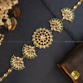 Emerald Green Pachi Kundan Sheesh Phool - Headband