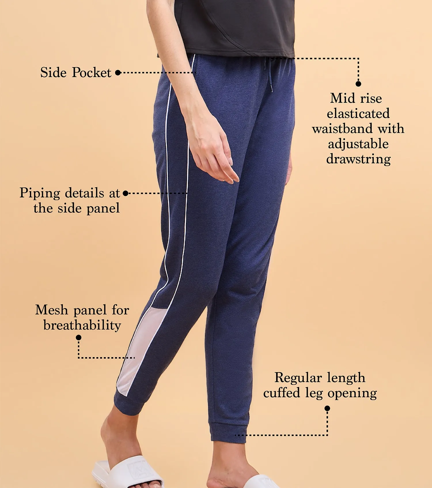 Enamor E403 - Piping Jogger Popcorn Fabric Jogger