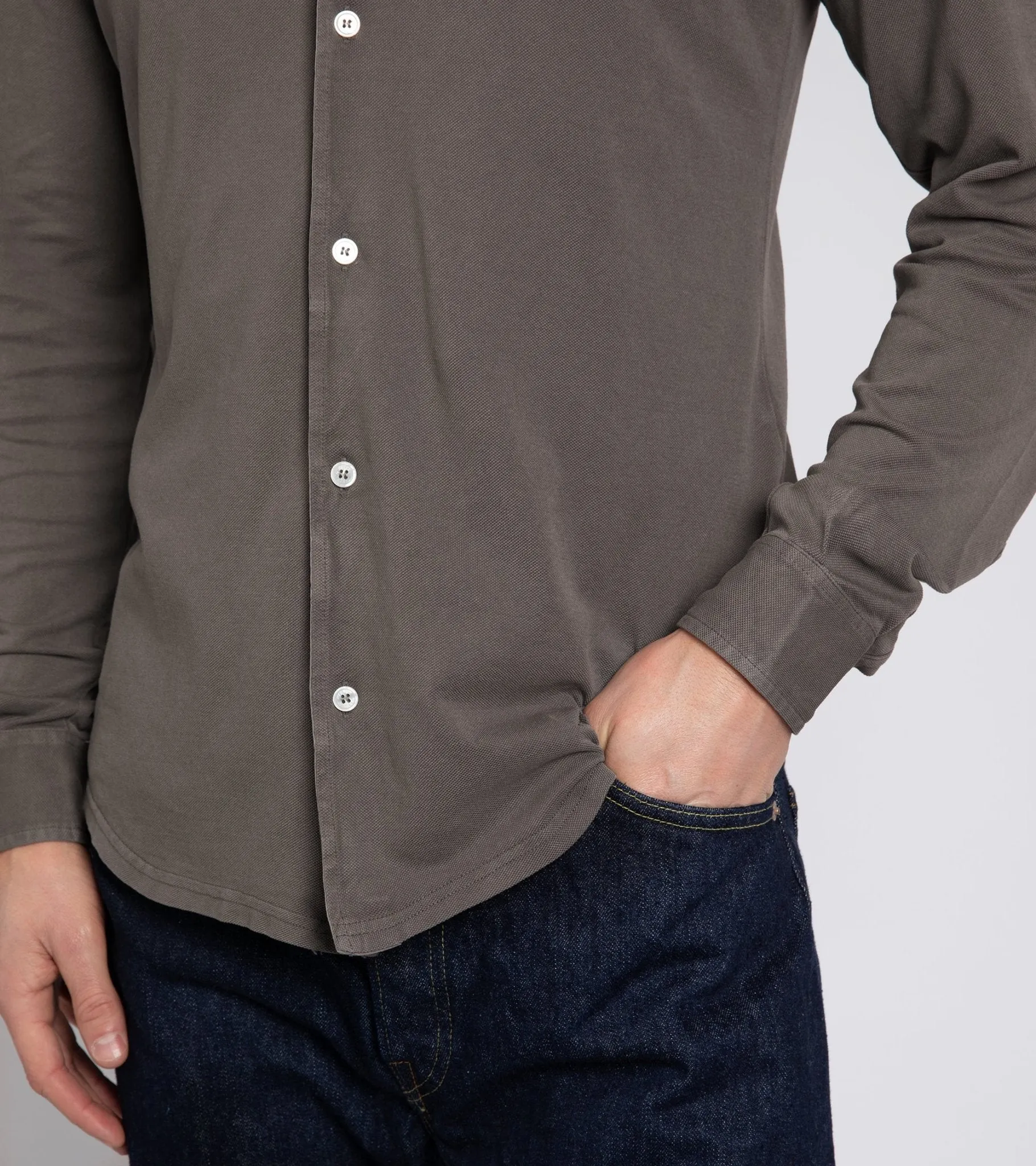 Fedeli Light Cotton Pique Shirt: Grey