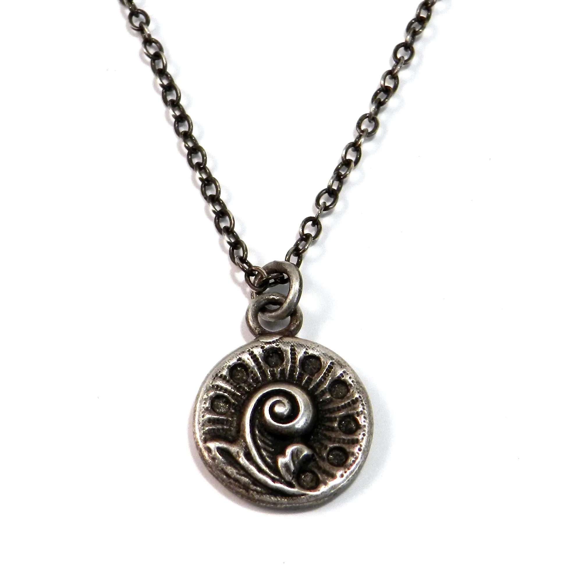 FERN / NAUTILUS Antique Button Necklace - SILVER