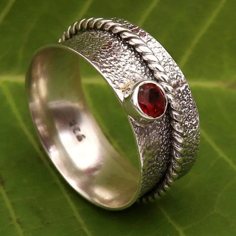 Garnet Spinner 925 Silver Ring, Anxiety, Worry, Handcrafted Jewelry, Gift For Her