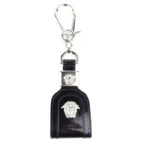 Gianni Versace Vintage Black Leather Medusa Head Keychain