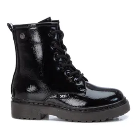 Girls XTI Boots Black Faux Patent Ankle Inside Zip Vegan 6 Eyelet 57737 sale