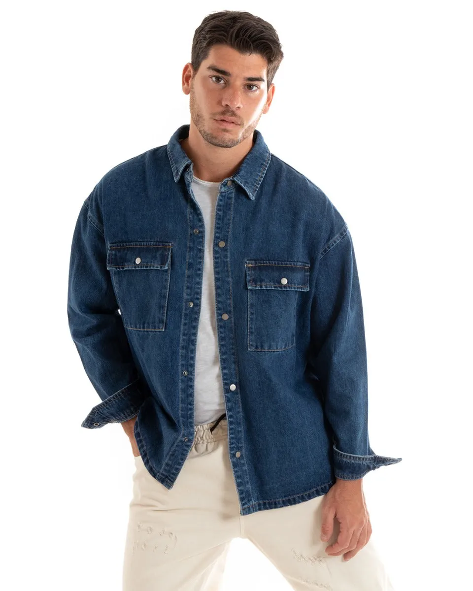 Giubbotto Uomo Giacca Jeans Con Colletto Camicione Oversize Denim Basic GIOSAL-G3075A