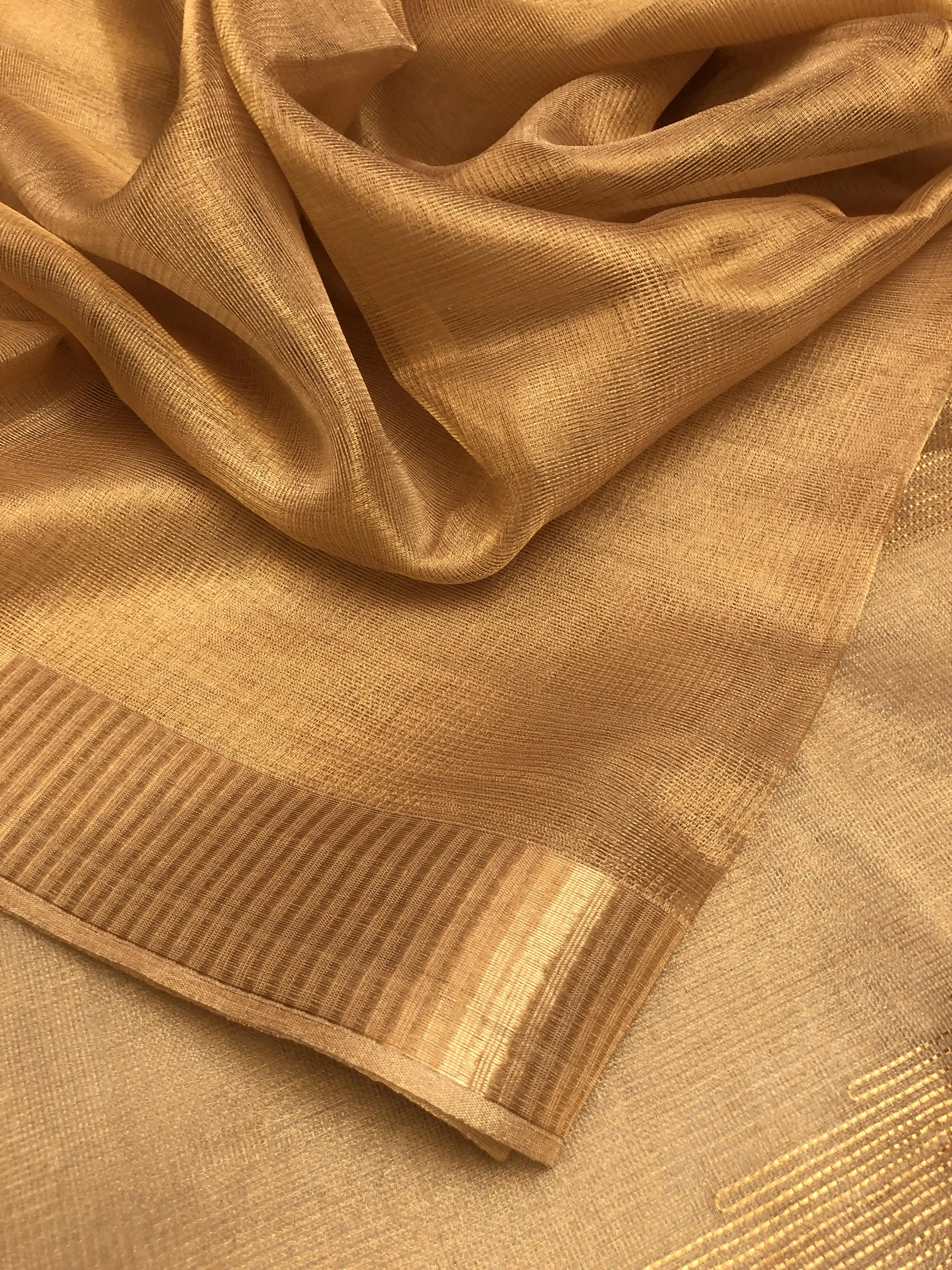 Golden Color Tissue Silk Saree with Check Zari Work