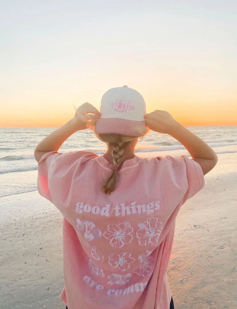 Good Things Are Coming Embroider Flower Tee