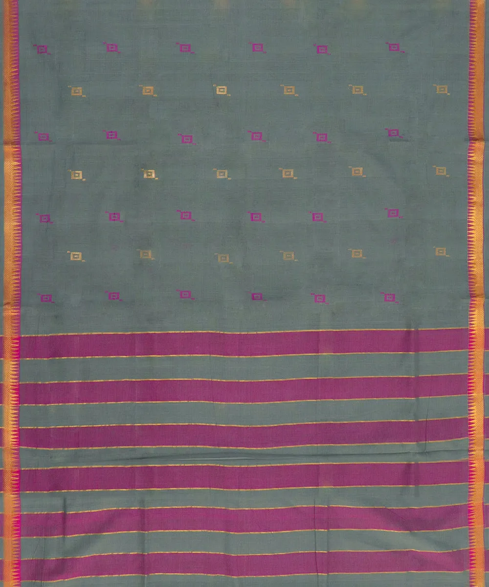 Grey pink plain butta handwoven rajahmundry cotton saree