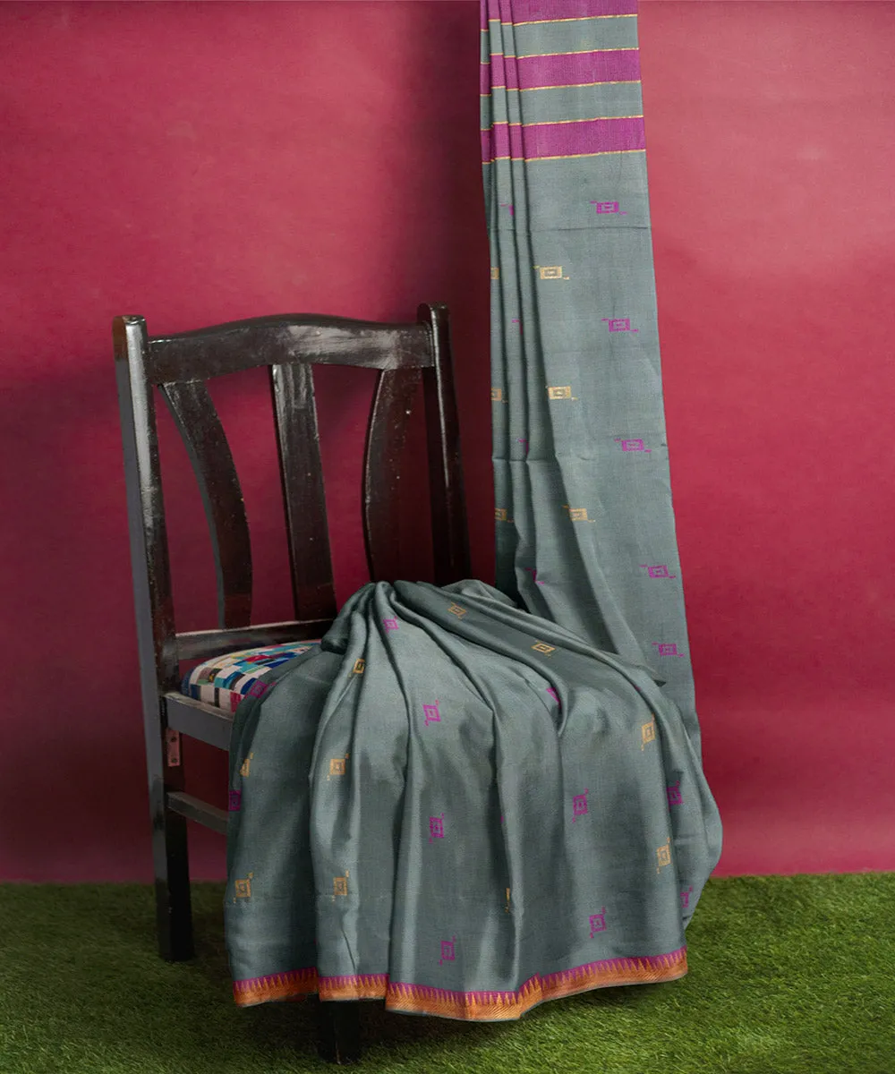 Grey pink plain butta handwoven rajahmundry cotton saree