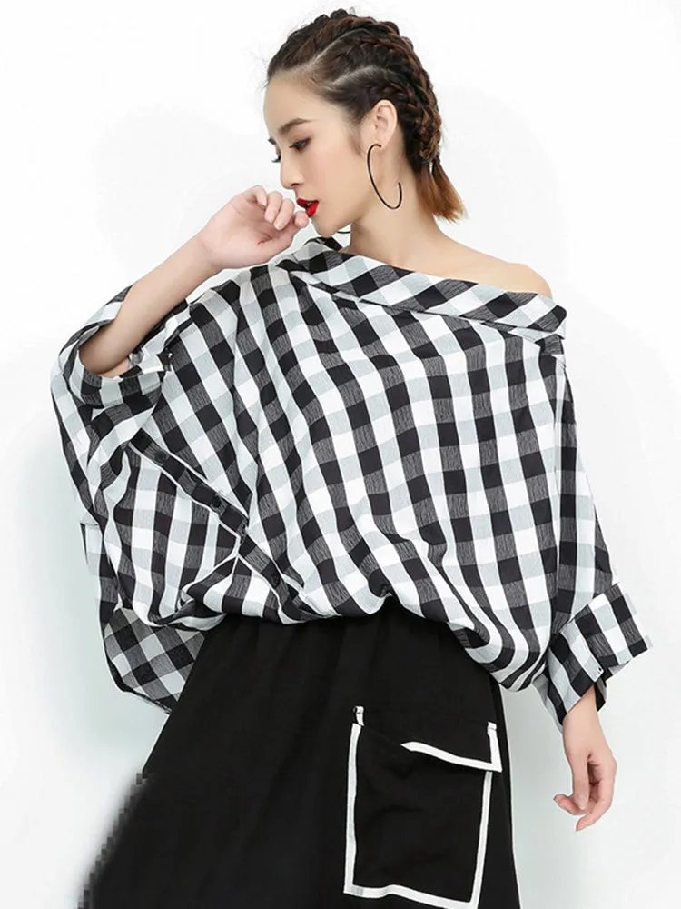 Hinata Plaid Slash Neck Shirt