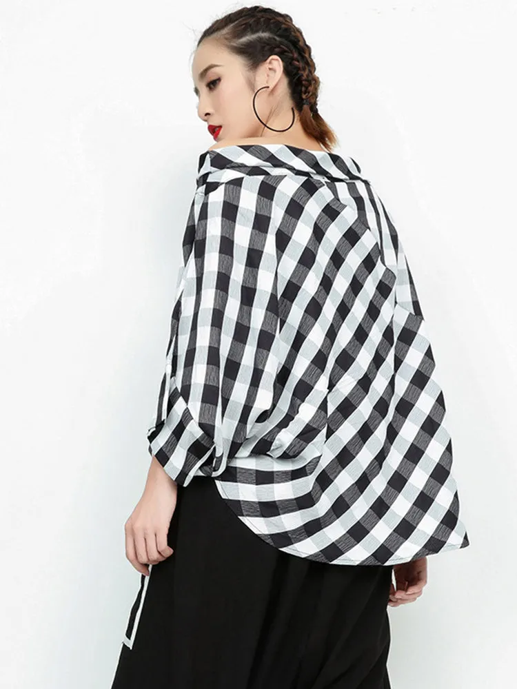 Hinata Plaid Slash Neck Shirt