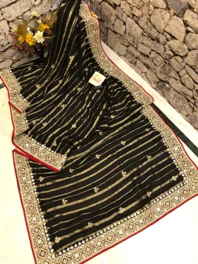 Jet Black Color Organza Saree with Gotapatti & Zardozi Work