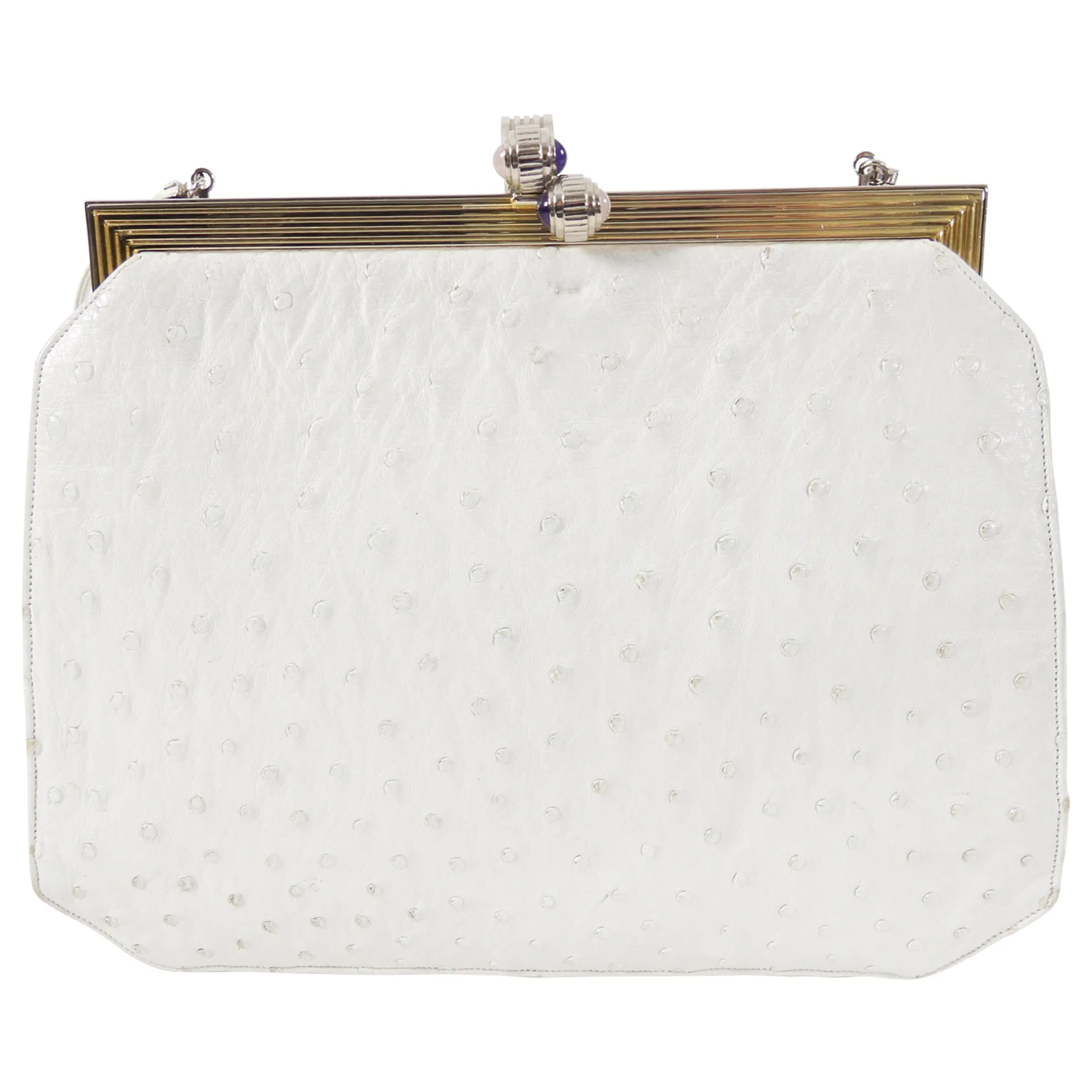 Judith Leiber Vintage 1980's White Ostrich Frame Bag