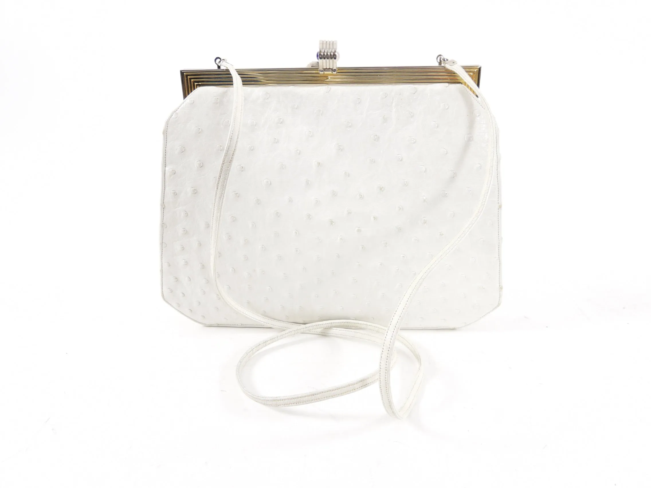 Judith Leiber Vintage 1980's White Ostrich Frame Bag