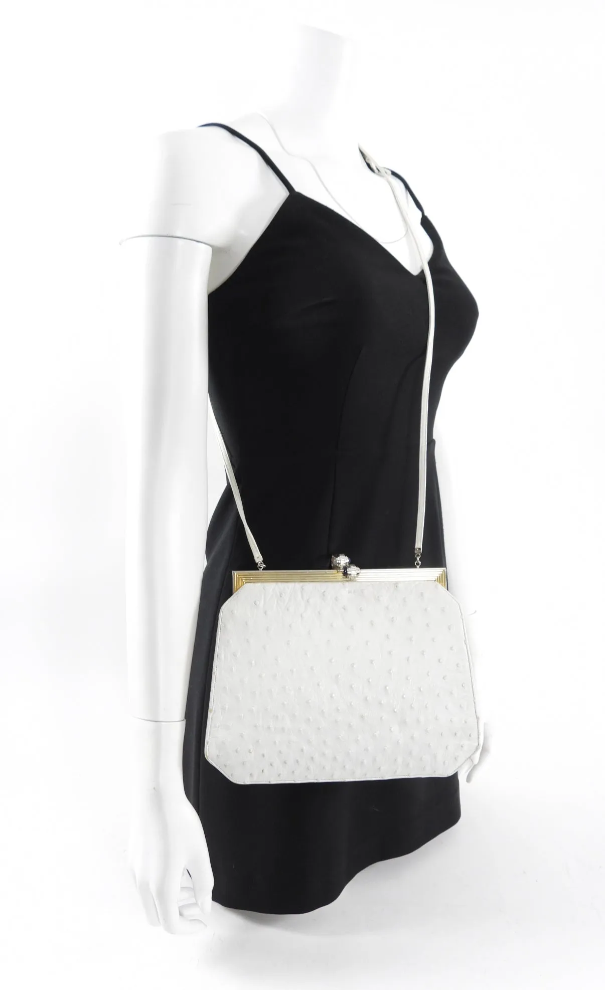 Judith Leiber Vintage 1980's White Ostrich Frame Bag