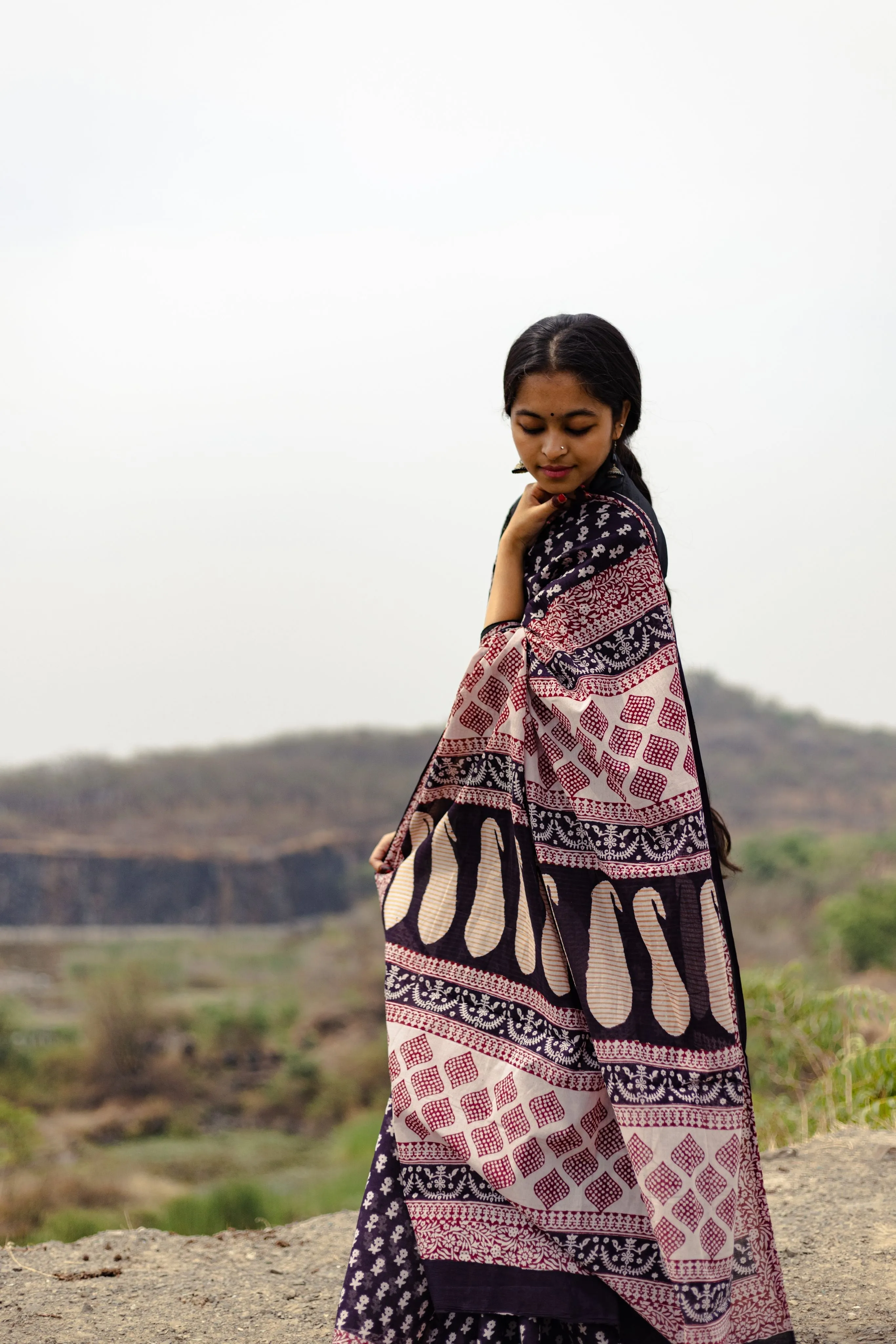 Kaisori Nandana Genda handblockprinted cotton saree