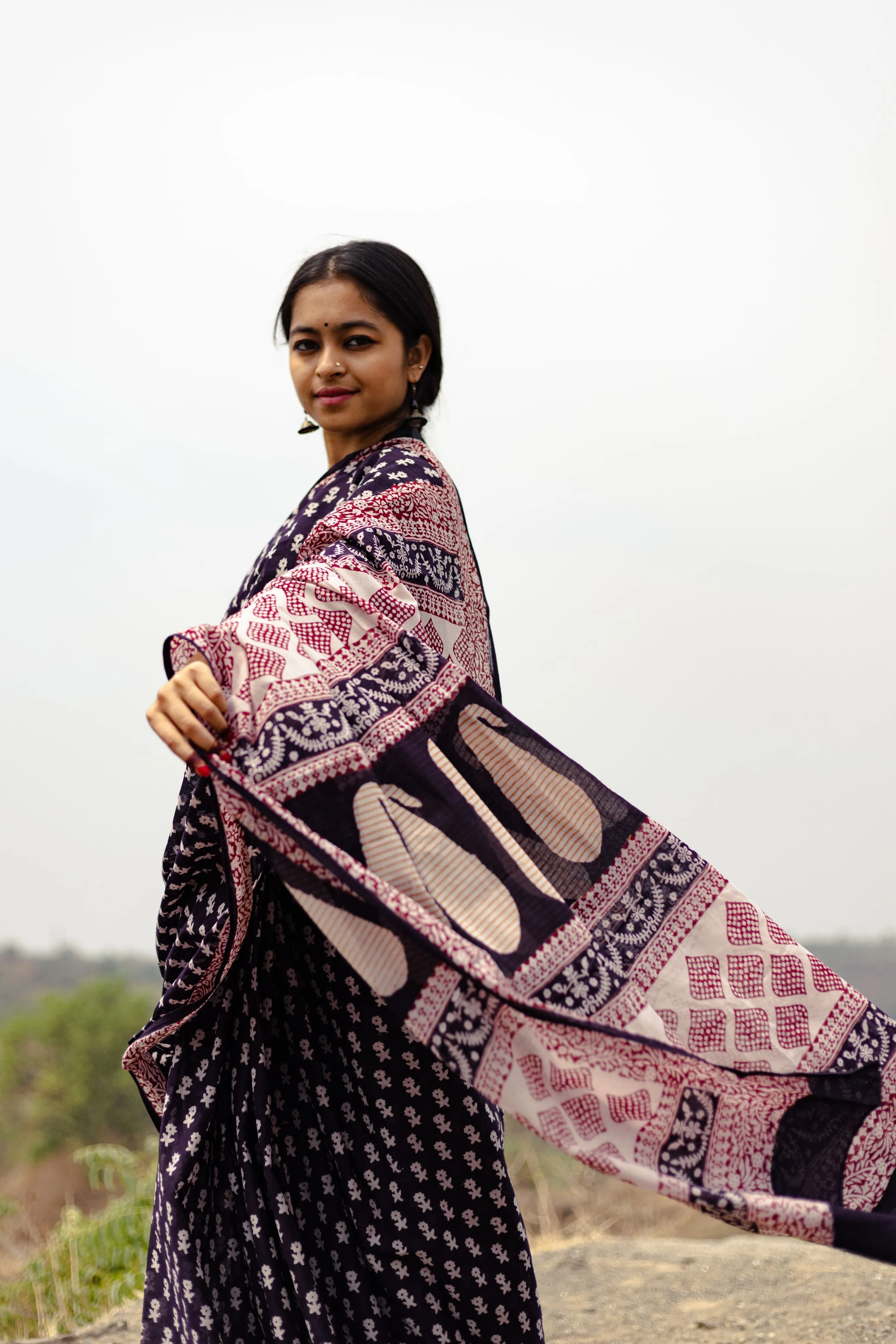 Kaisori Nandana Genda handblockprinted cotton saree