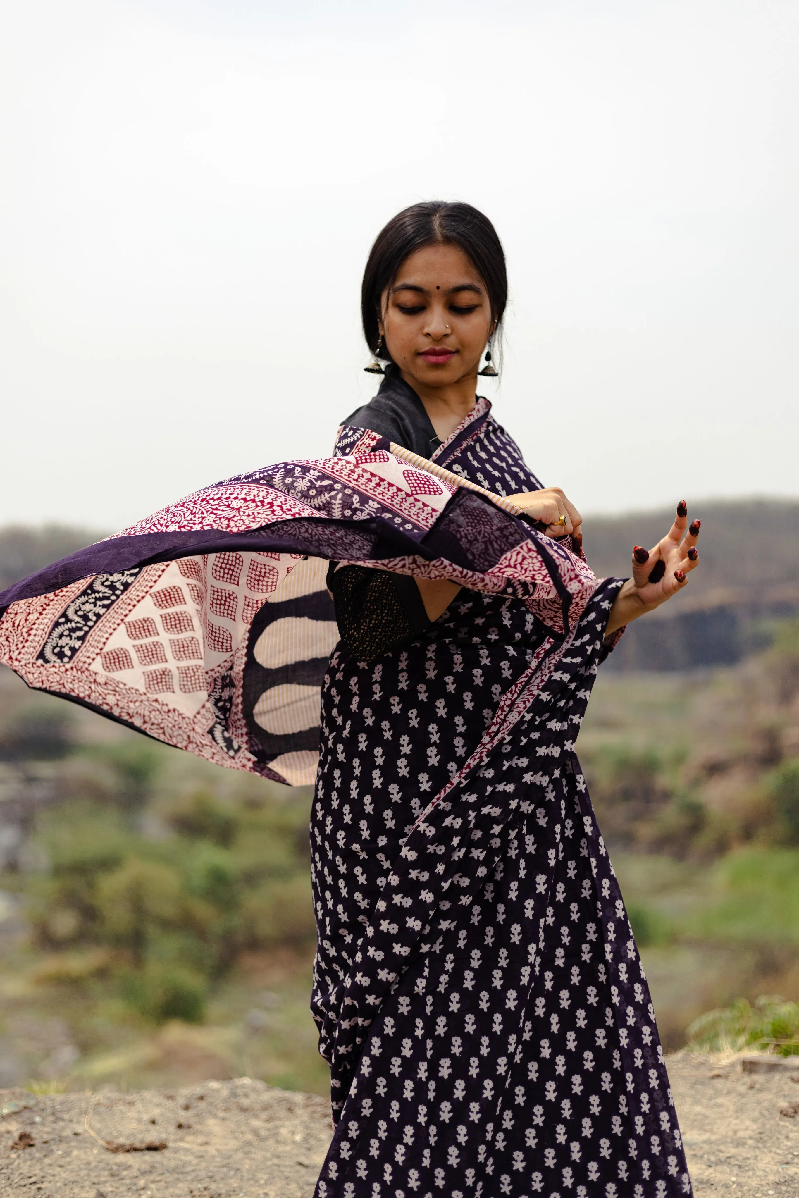 Kaisori Nandana Genda handblockprinted cotton saree