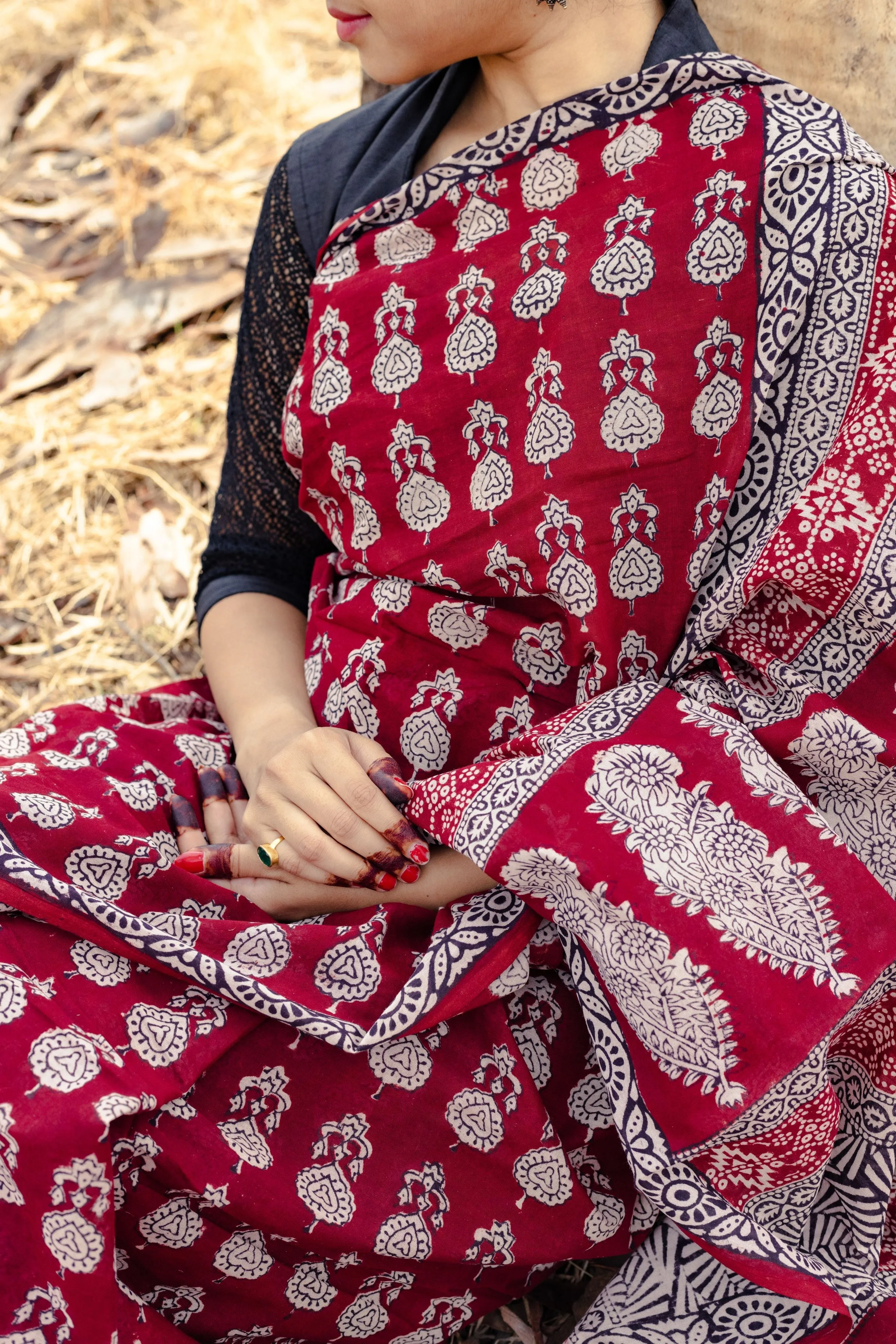 Kaisori Nandana Jhumka handblockprinted cotton saree