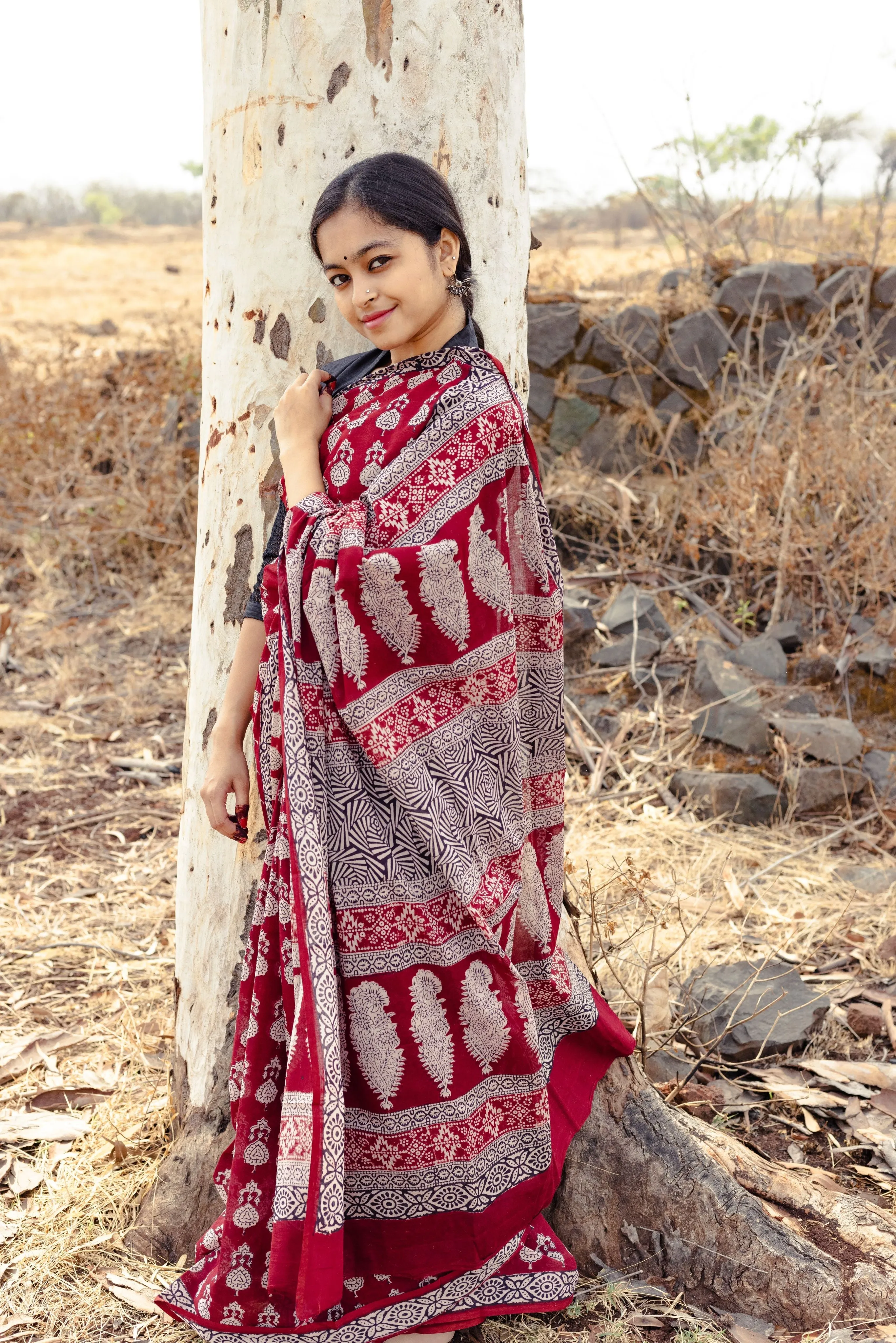 Kaisori Nandana Jhumka handblockprinted cotton saree