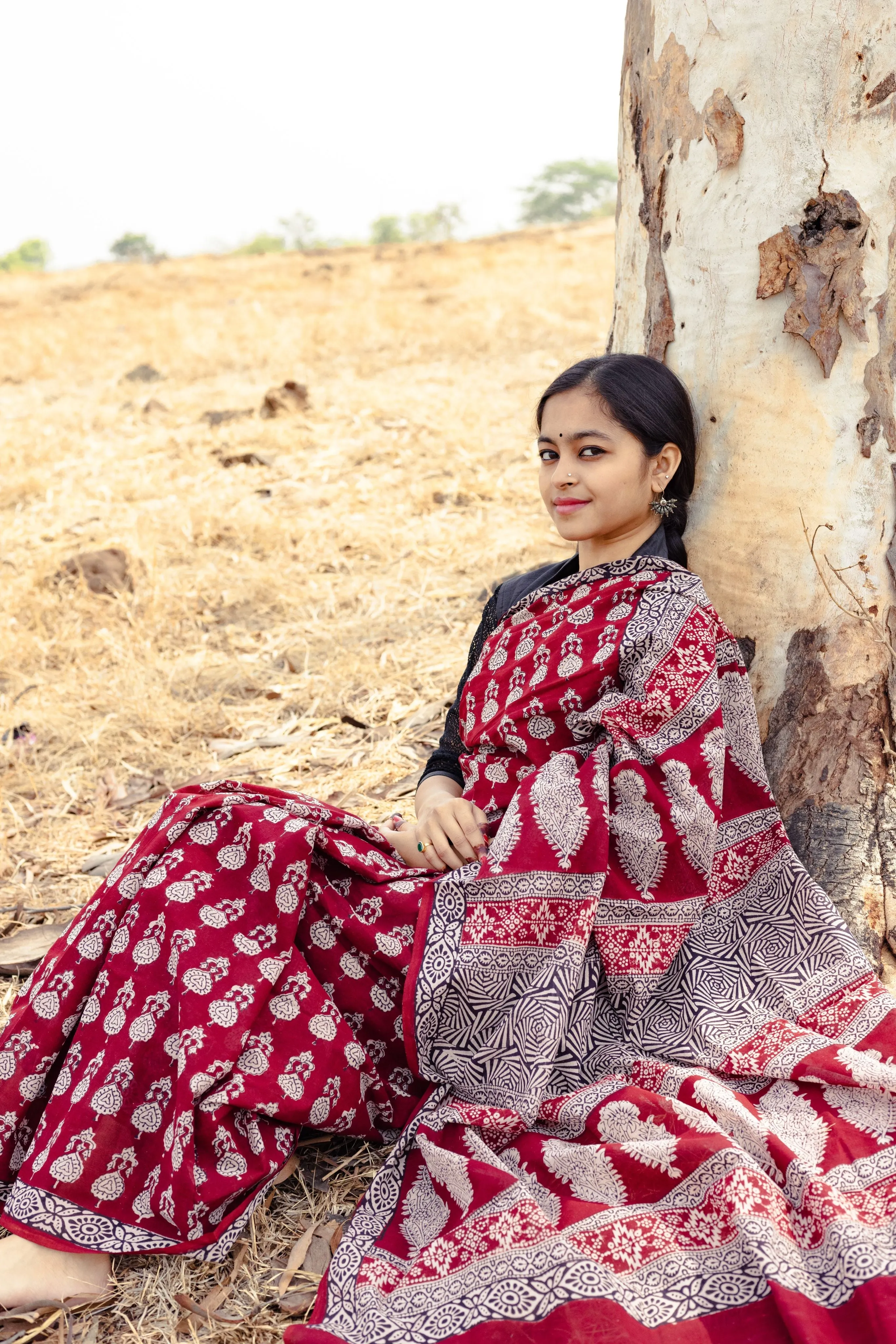 Kaisori Nandana Jhumka handblockprinted cotton saree