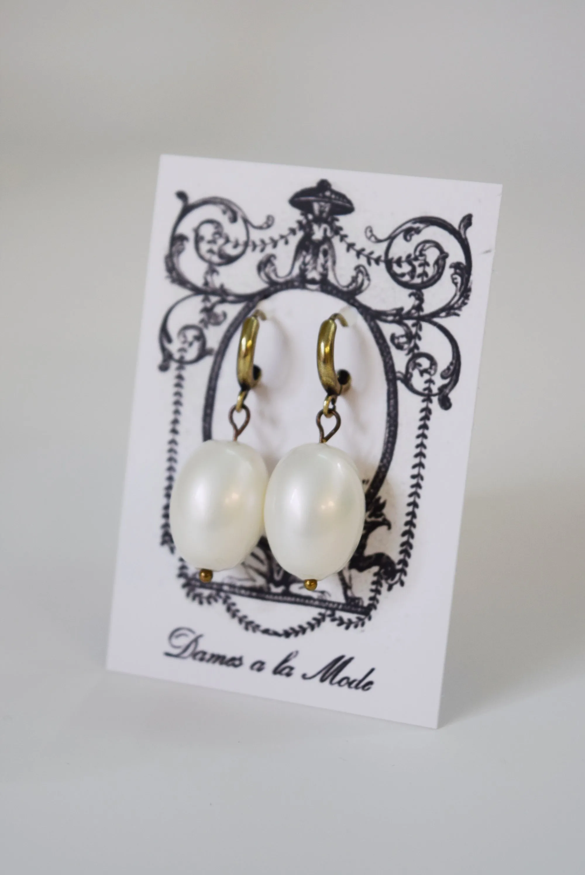 Large Shell Pearl Hoop Earrings