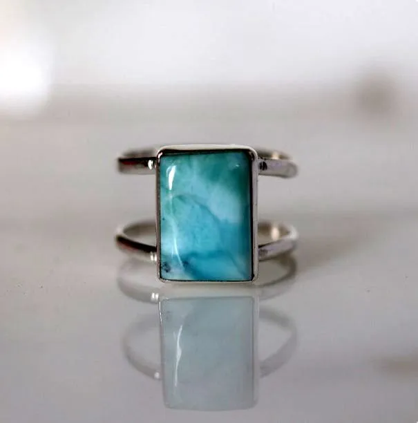 Larimar 925 Sterling Silver Handmade Boho Ring