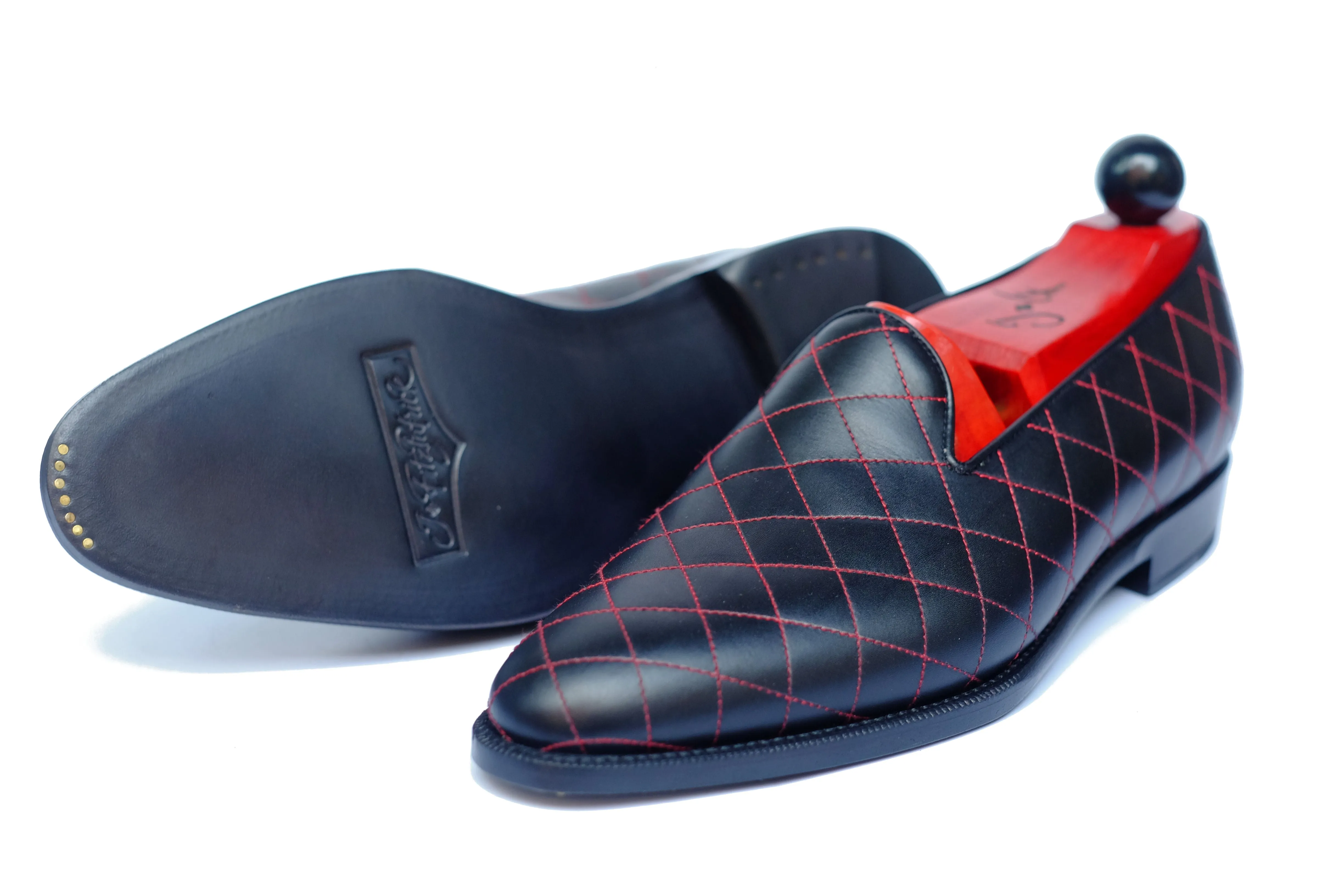 Laurelhurst II - MTO - Quilted Black Calf / Red Stitching - TMG Last - Single Leather Sole