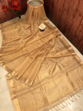 Light Golden Color Designer Tissue Silk Saree with Zari Checks