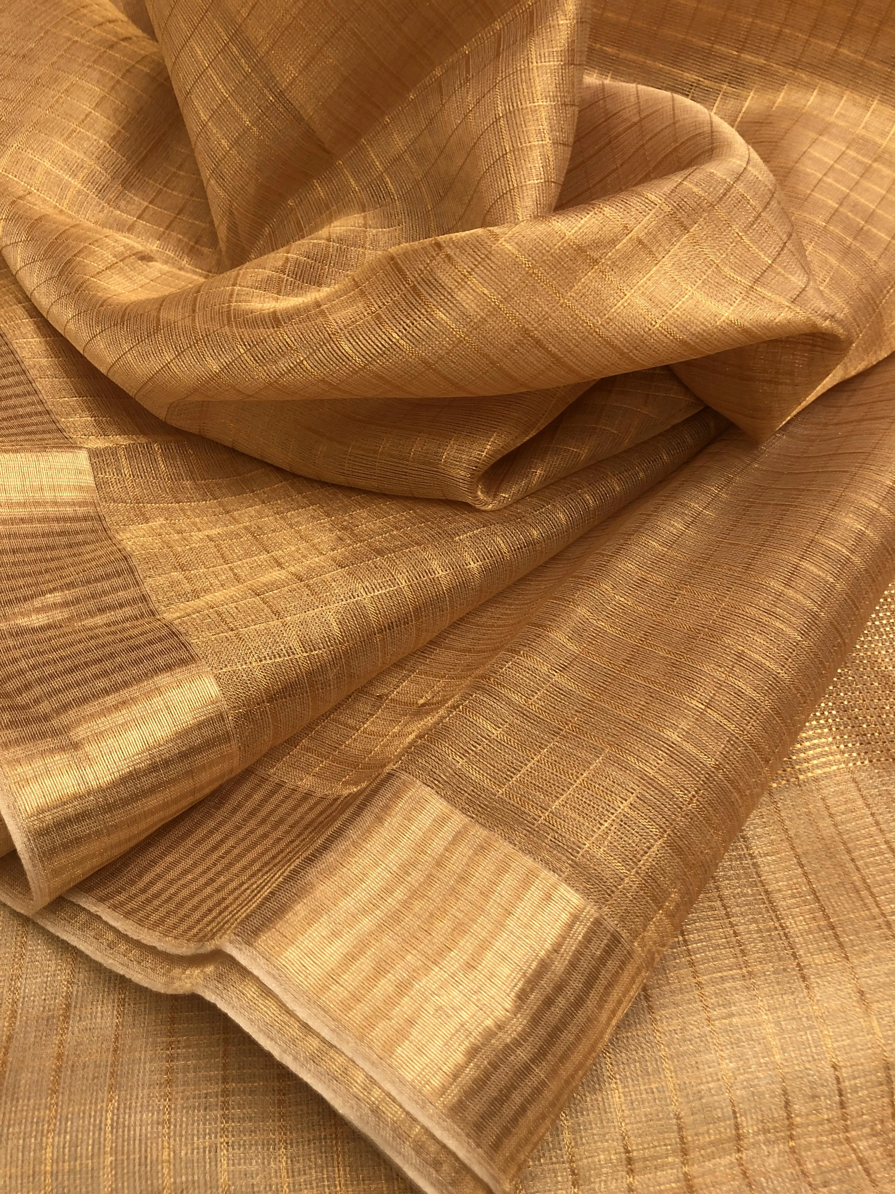 Light Golden Color Designer Tissue Silk Saree with Zari Checks