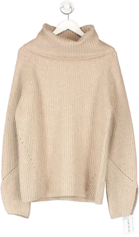 Lilysilk Beige Oversized Merino Wool Sweater With Slit Sleeves UK S