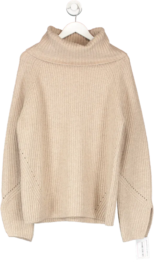 Lilysilk Beige Oversized Merino Wool Sweater With Slit Sleeves UK S