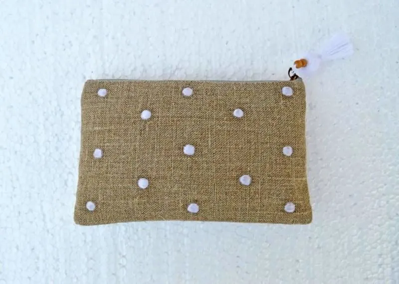 Linen embroidered pouch, crochet pattern, 5X9 inches