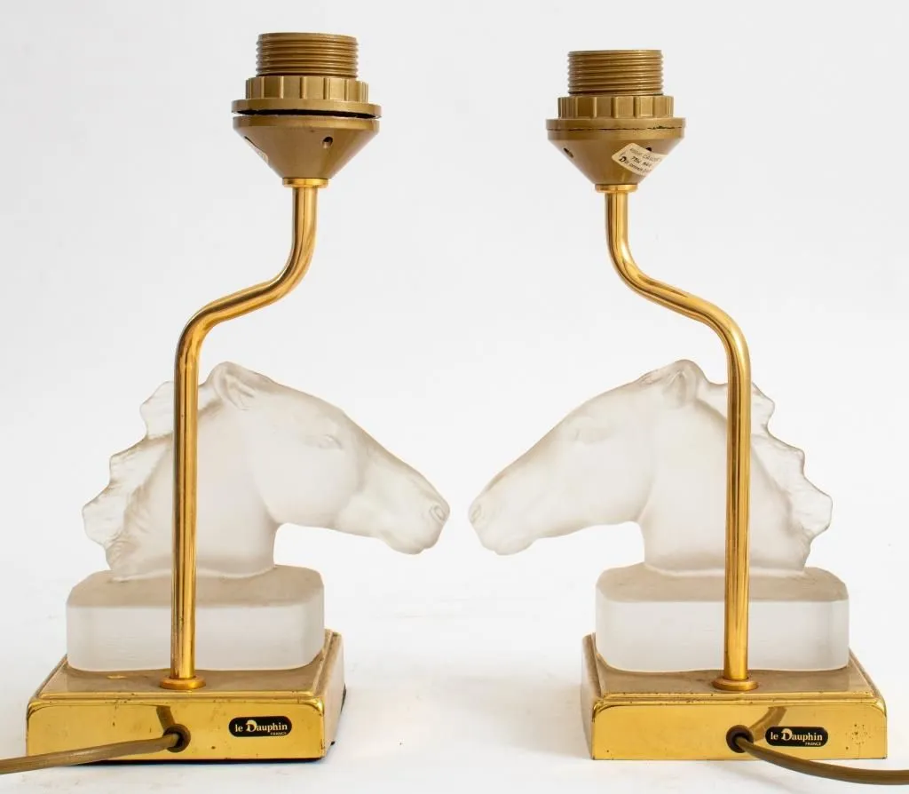 Maison Le Dauphin Glass & Bronze Horse Lamps, 2