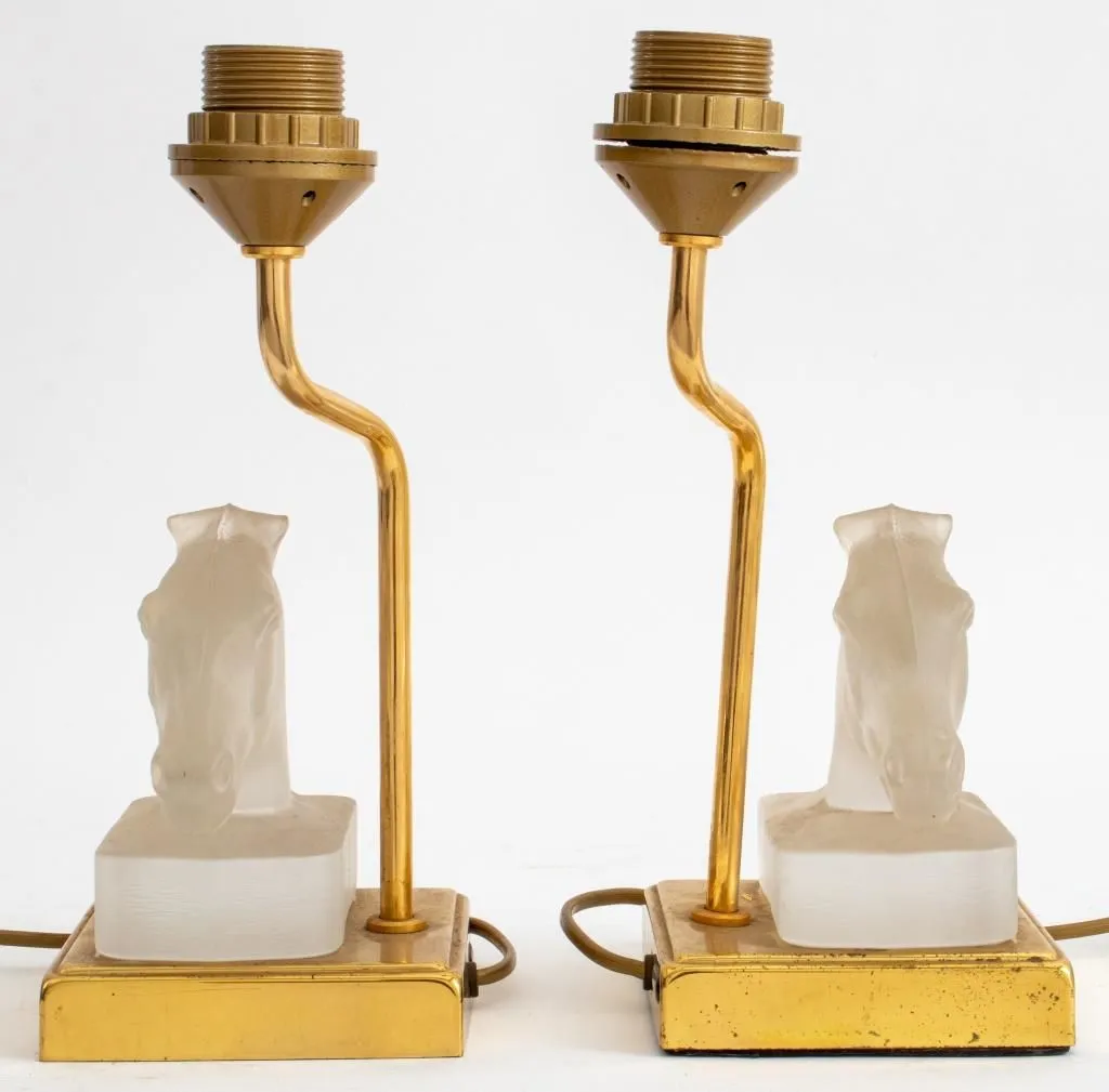 Maison Le Dauphin Glass & Bronze Horse Lamps, 2