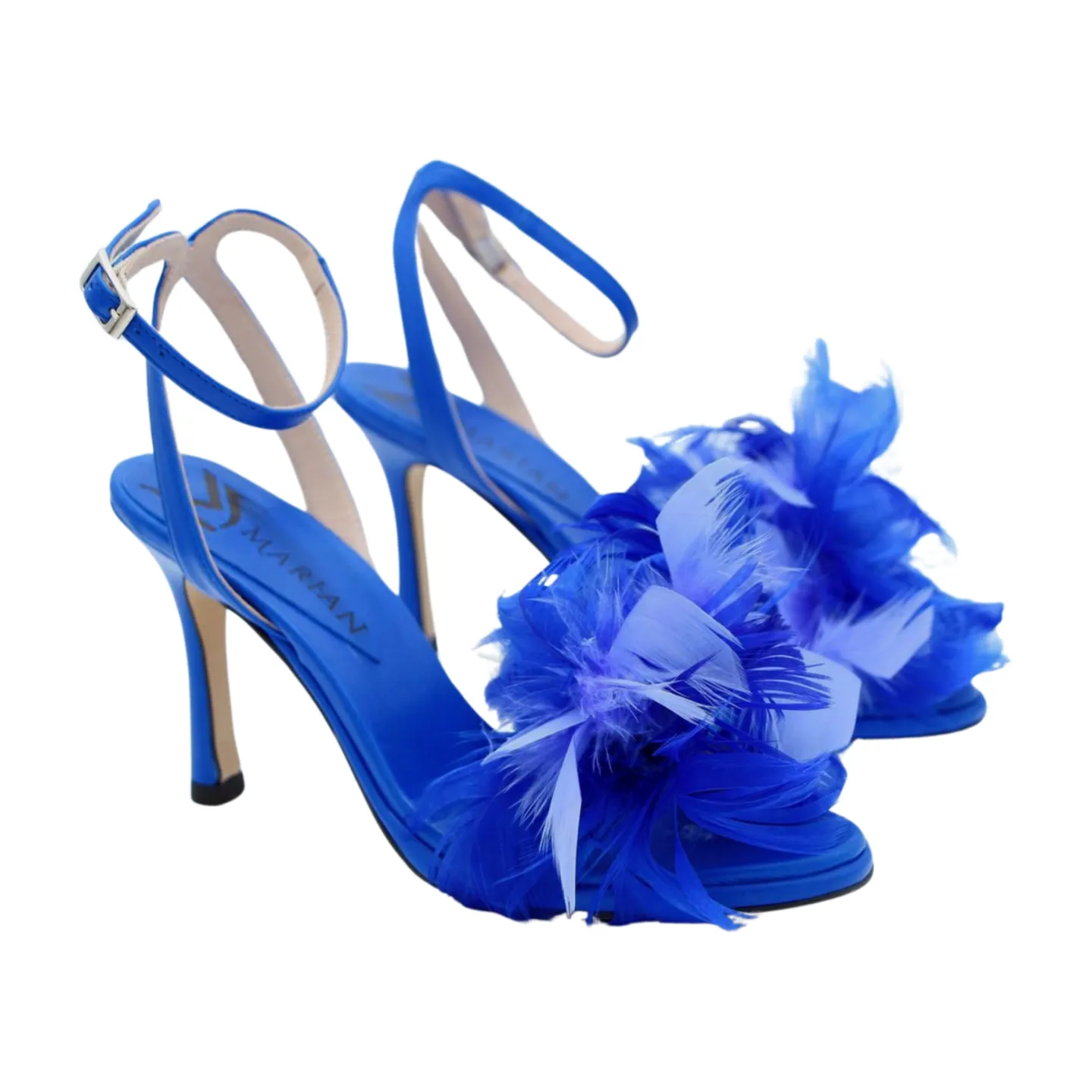 MARIAN Royal Blue Heeled Sandal with Feather